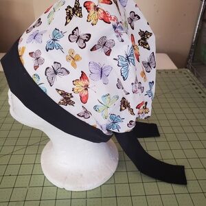 New Hand Crafted Cotton Colorful Butterfly Scrub Cap Adult Sz W/ties and elastic